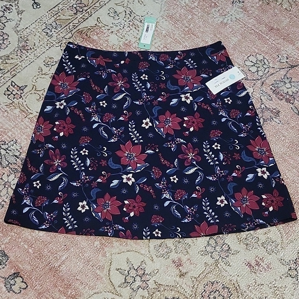 Margaret M Blue Lightweight Pull-On Stretchy Floral Skirt Size L
